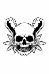 Skull with flower and coffin vector illustration