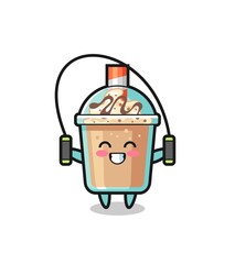 milkshake character cartoon with skipping rope