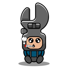 vector cartoon character doodle spanner mechanical tool cute mascot costume sitting smoking