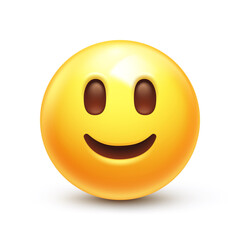 Slightly smiling emoji. Friendly emoticon, happy yellow face with simple closed smile 3D stylized vector icon