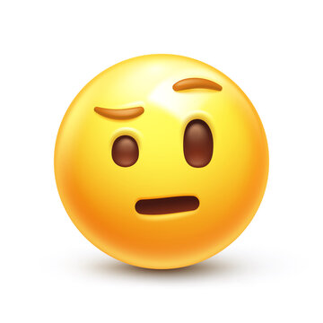 Raised eyebrow emoji. Skeptical emoticon 3D stylized vector icon