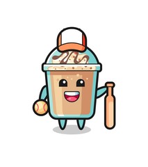 Cartoon character of milkshake as a baseball player