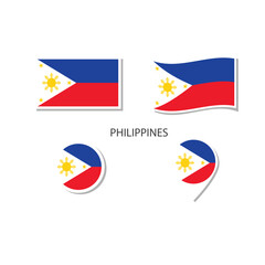 Obraz premium Philippines flag logo icon set, rectangle flat icons, circular shape, marker with flags.