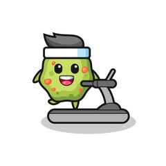 puke cartoon character walking on the treadmill