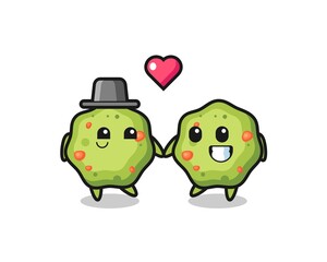 puke cartoon character couple with fall in love gesture