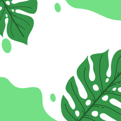 green leaves frame, simple monstera leaf background for social media background.
