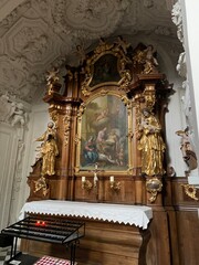 Stainz, Austria, June 23, 2021. Stainz Castle in the Austrian state of Styria. Today the Baroque complex belongs to the Counts of Merano. The interior of the church of the former monastery