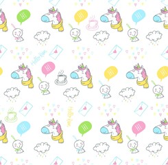 doodle rain and unicorn pattern