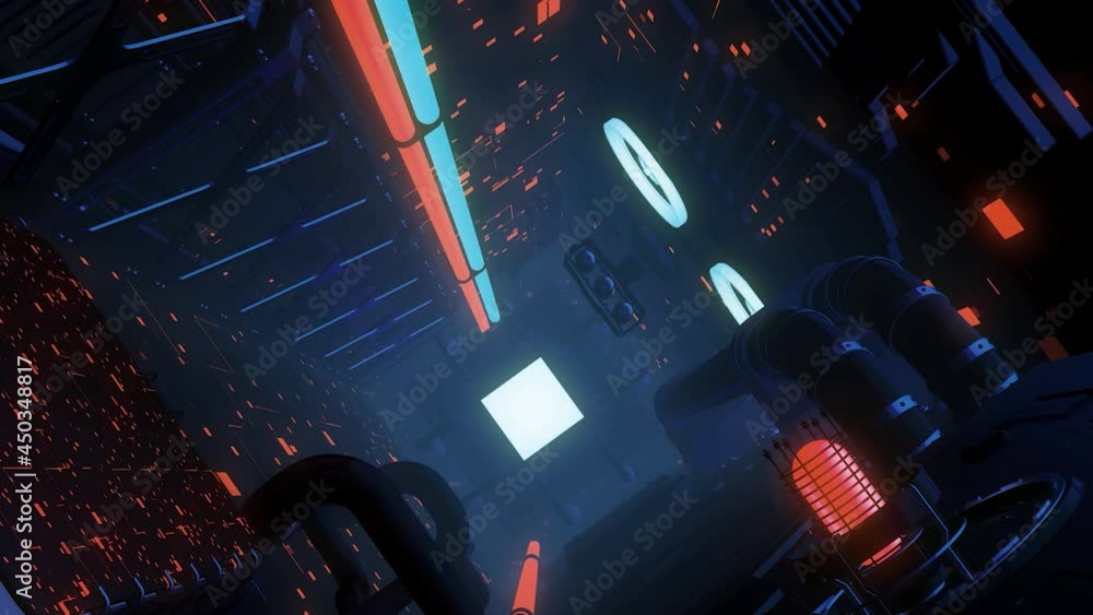 Aufkleber alien futuristic spaceship interior with shimmering lights, seamless loop. motion. sci-fi dark corri
