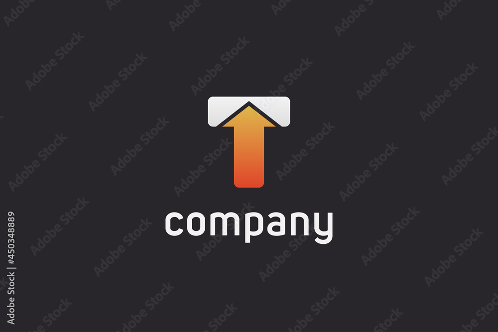 Poster simple initial letter t logo with arrow up combination isolated on black background. flat vector log