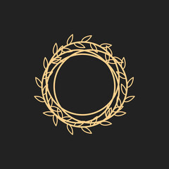 Leaf circle for logo. frame with ornament. Famine element 
