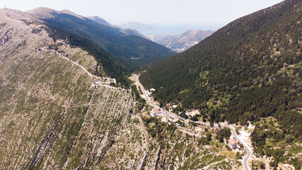 Fototapeta na wymiar a road go down between the albanian mountains