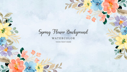 Colorful spring flower background with watercolor