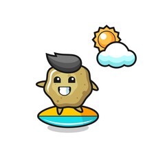 Illustration of loose stools cartoon do surfing on the beach