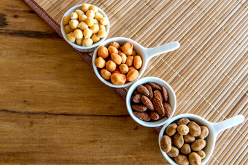 Healthy snack, beans, chickpeas, peanuts and almonds.