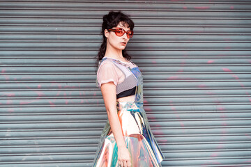Young woman wearing funky clothes