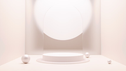 Product display and Pedestal for display concept.Blank product stand with geometrical form on pastel color background for new product,banner,sale,cosmetic,presentation.with copy space.3D render
