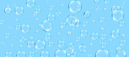 Water bubble realistic background. Clear pattern with rain droplets. Vector illustratoin.