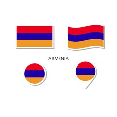 Armenia flag logo icon set, rectangle flat icons, circular shape, marker with flags.