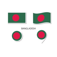 Bangladesh flag logo icon set, rectangle flat icons, circular shape, marker with flags.