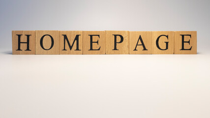 Homepage created from wooden cubes. News and media, broadcasting concepts.