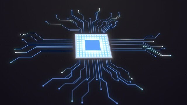 animated technology background circuit board 3d animation. high tech electronic computer microcircuit. CPU Processor, motherboard motion graphics modern design. computer technologies animation