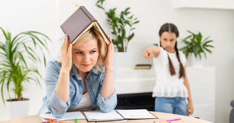 Angry daughter threatening her mother at home