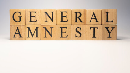 General Amnesty was created from wooden cubes. News and journalism concepts.