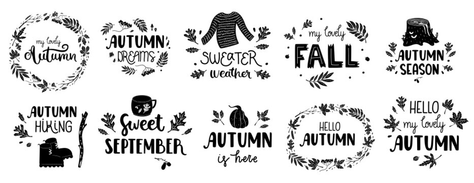 Set of black hand-drawn text and illustrations. Perfect for decorations, plotter cutting, sticker, etc.