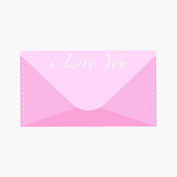 Fototapeta Vector illustration, pink envelope with inscriptions love