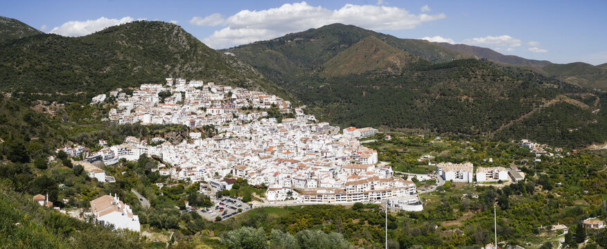 Panoramic view of a typical Andalusian mountain village of Ojen, Marbella, Andalusia, Spain