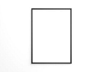 black vertical frame mockup on white wall. 3d rendering.