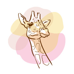 Giraffe sketch portrait.. Hand drawn color illustration. Wild animal drawing