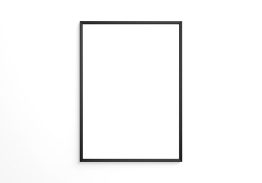 black vertical frame mockup on white wall. 3d rendering.