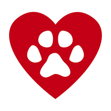 Cat track - animal footprint, Red and white vector illustration. I love my cat. A concept for dog lovers. Sticker, banner, logo.
