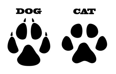 Dog and cat track - animal footprint, Black and white vector illustration.
