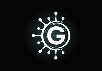 Initial G monogram alphabet with Coronavirus cells. Lab logo sign symbol design vector Illustration. Font emblem. Corona virus (Covid-19). Stop Coronavirus