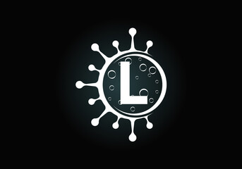 Initial L monogram alphabet with Coronavirus cells. Lab logo sign symbol design vector Illustration. Font emblem. Corona virus (Covid-19). Stop Coronavirus