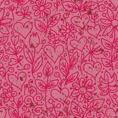 floral love hearts pink seamless pattern fabric design print wrapping paper digital illustration texture wallpaper watercolor paint