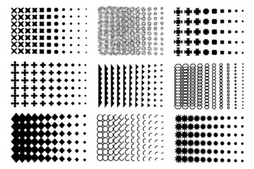 Vector transformation geometric and dot patterns, overlay design elements.
