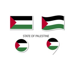 State of Palestine flag logo icon set, rectangle flat icons, circular shape, marker with flags.