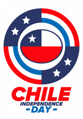 Chile Independence Day. Happy national holiday Fiestas Patrias. Freedom day. Celebrate annual in September 18. Chile flag. Patriotic chilean design. Poster, card, banner, template, background. Vector