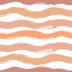 Vector seamless pattern: brown beige horizontal lines from textured wavy  brush strokes. Design for textile, wallpaper , wrapping paper, notebook cover.