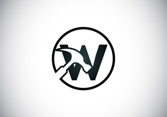 Initial W monogram letter alphabet with a Hammer. Repair, renovation, and construction logo. Modern vector logo for construction business, and company identity