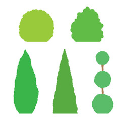 set of garden green trimmed bush, thuja - vector illustration