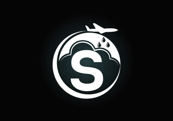 Initial S monogram alphabet with an airplane and cloud. Artificial rainmaking. Cloud seeding logo. Modern vector logo for the business, and company identity