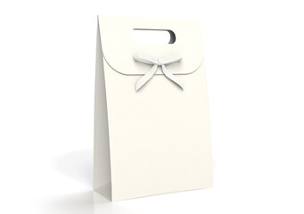 White 3D illustration gift bag with white ribbon