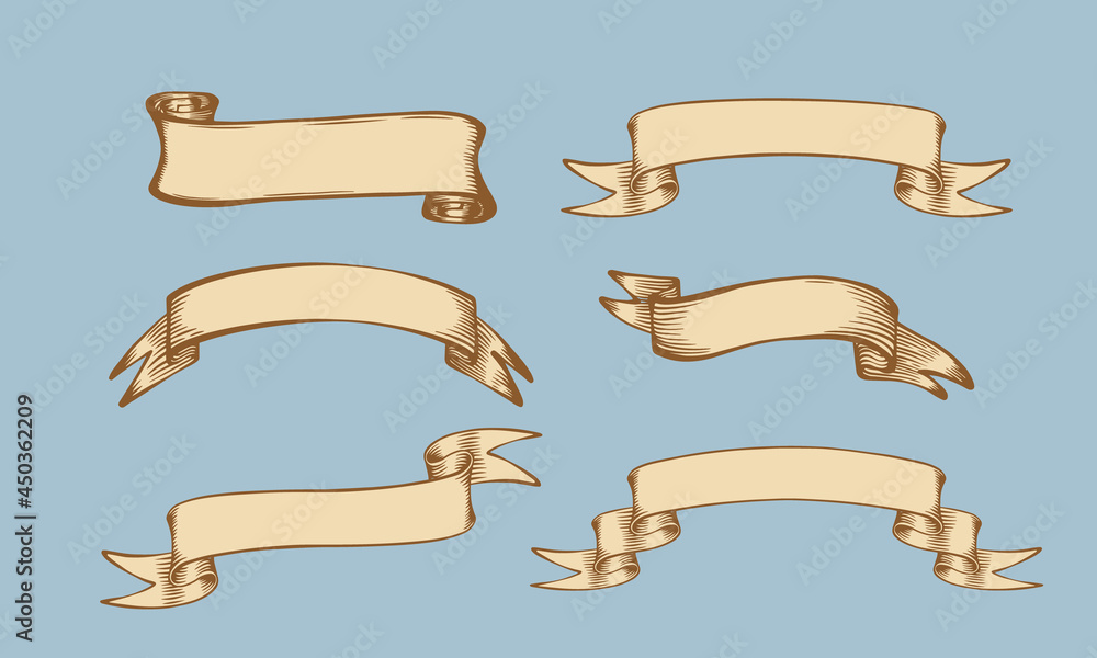 Wall mural hand drawn ribbons in retro style with empty space for your text. vector illustration.