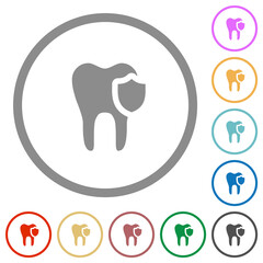 Dental protection flat icons with outlines