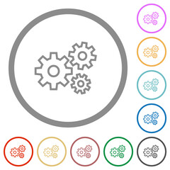 Gears flat icons with outlines